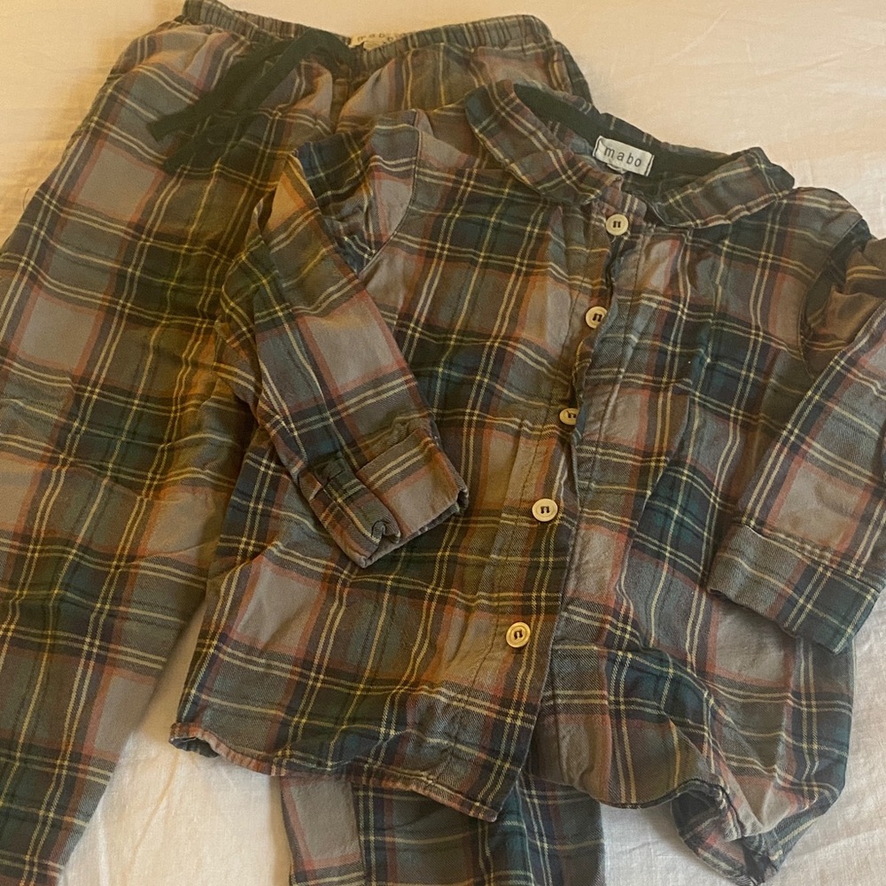 Plaid Kids Pajama Set Button-Up Top by Mabo